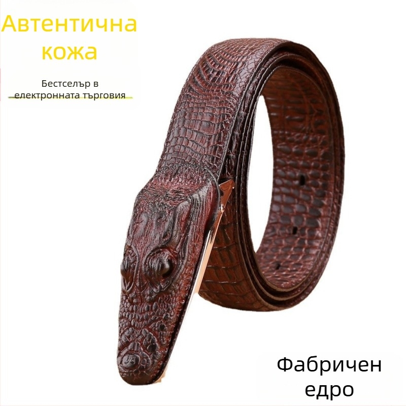 Нов мъжки колан от крокодилска кожа с автоматична катарама, истински колан от чиста телешка кожа, удължен голям колан за кръста