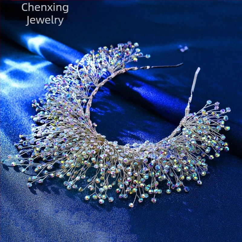 Звезда CX193 Европейска и американска сватбена рокля Голяма корона Шапка Сватбена булка Атмосферни аксесоари за коса Криптиран лъскав обръч за коса с кристали