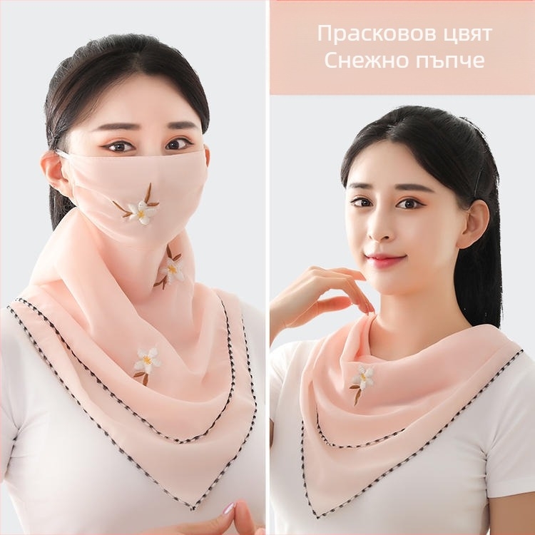 Лятна ледена копринена слънцезащитна маска за жени, тънка дишаща лятна анти-UV защитна маска за лице, сенник за цялото лице, Kini