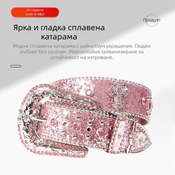 Фабрика на едро кръстосано сплавен кристален колан пънк стил моден колан личност западен деним аксесоари за облекло