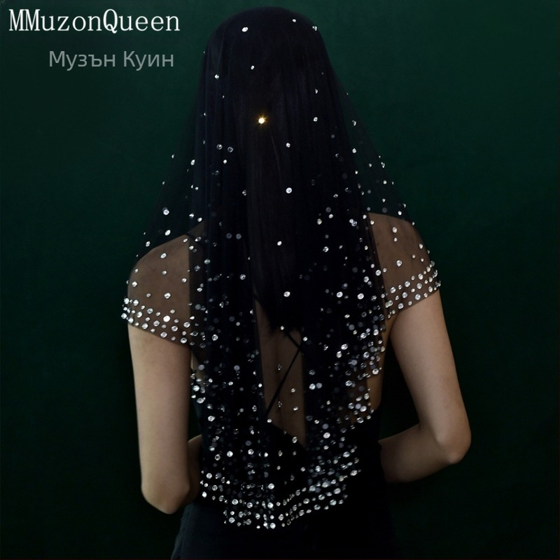 Manzhen кристали черна булчинска прежда криптирана кристали коса без гребен сватбена прежда винтидж фото бижута M132