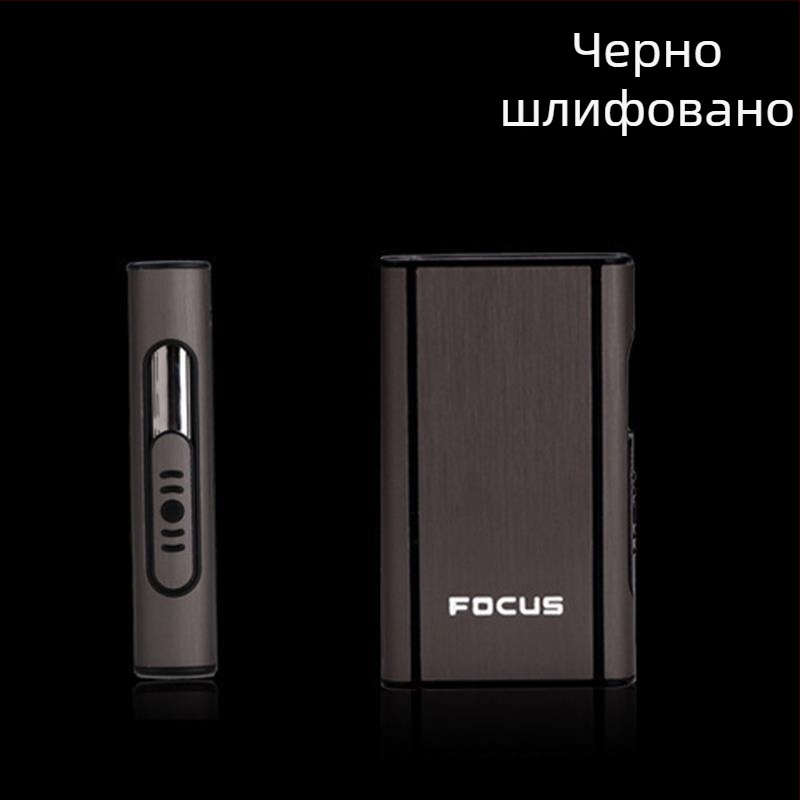 Кутия за цигари Focus, 10 броя, едра кутия за цигари, автоматично издухване на дим, ултра тънка алуминиева пластмасова кутия за цигари, надпис