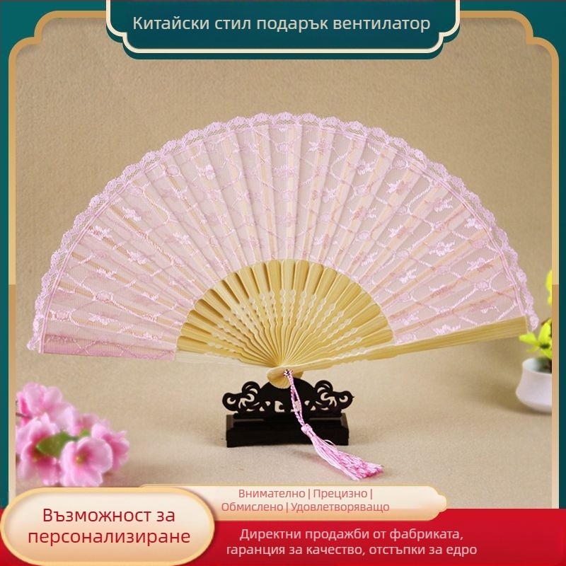 Сгъваем фен за принцеса с дантела в европейски стил, античен занаятчийски фен за подаръци, аксесоари за танци, производители на фенове за генериране на източници
