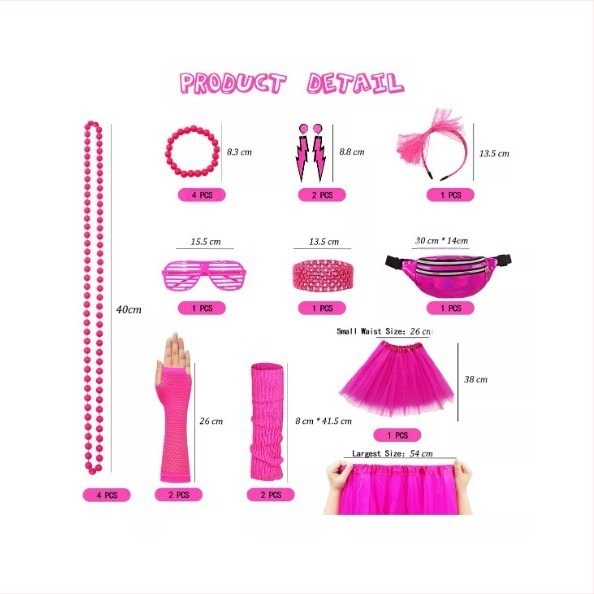 Гореща разпродажба на Amazon от 80-те години на ергенско парти в неонов цвят, комплект гривни и колиета от 80-те години, реквизит за костюми