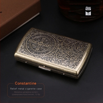 Висококачествена дамска кутия за цигари, ултратънка релефна занаятчийска двойна отворена метална кутия, кутия за цигари „Константин“, туристически сувенири