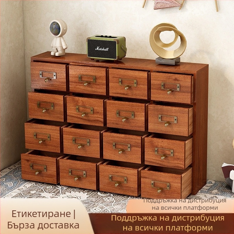 Винтидж дървена кутия за съхранение на чай, настолна кутия за бижута, органайзер за аксесоари, многослойна правоъгълна, шестнадесет отделения, масивна дървесина