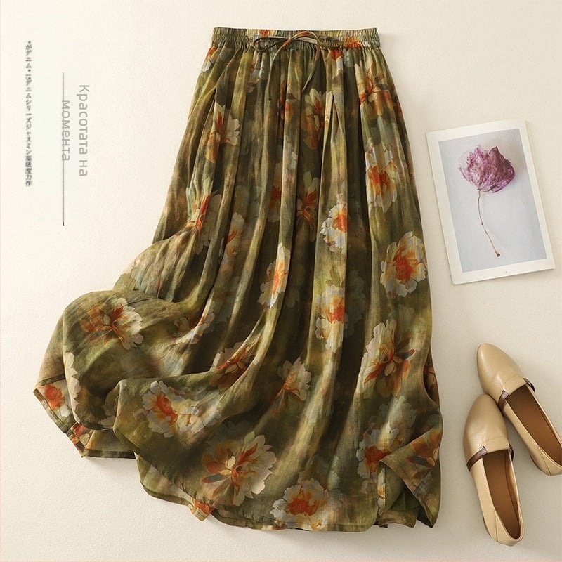 Истински кадър от лятна нова ретро ежедневна универсална двуслойна пола с щампа от рами