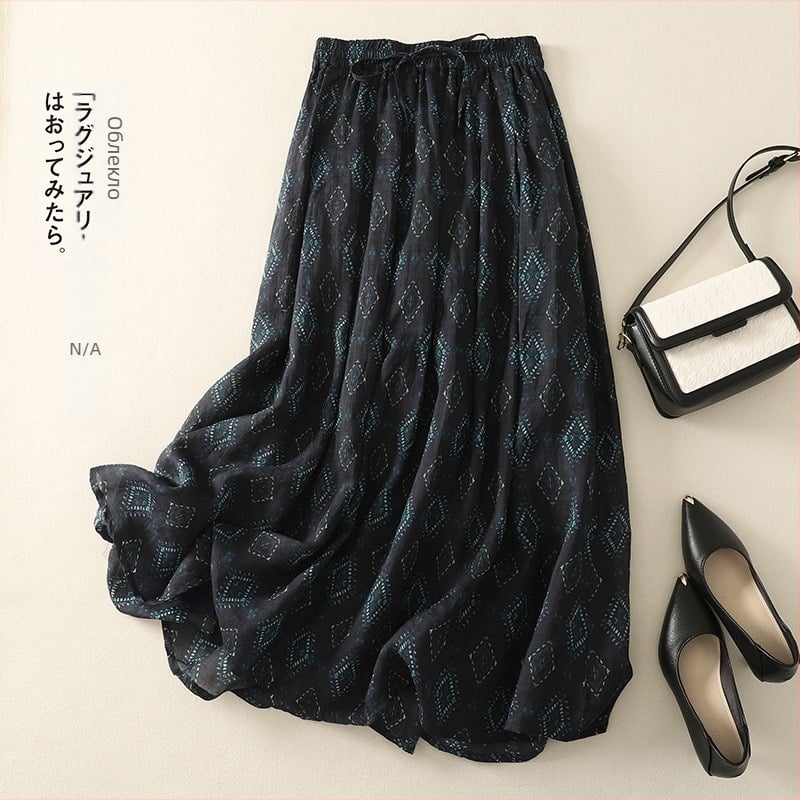 Истински кадър от лятна нова ретро ежедневна универсална двуслойна пола с щампа от рами