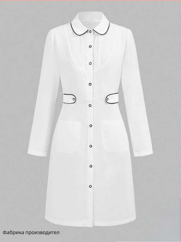 Гуанджоу Лятно ново дамско облекло Дамско бяло палто с дълъг ръкав, елегантно тънко модно медицинско работно облекло