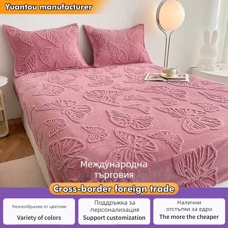 2025 Нов комплект от три тафтени чаршафи с топъл рязан мотив и цвете плюс кадифен удебелен калъф за матрак