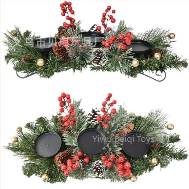 Коледни трансгранични коледни украси орнаменти настолен свещник с червени шишарки шишарка маса за хранене парти