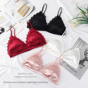 Сутиен без презрамки с триъгълна чашка и френски стил, без банели, регулируеми презрамки, с катарама и подплънки за гърди