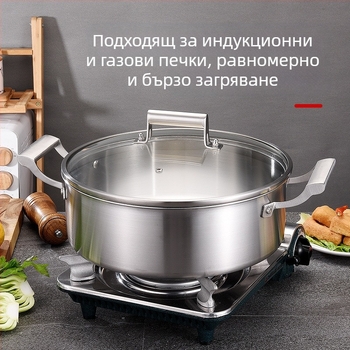 Немска петслойна стомана 304 неръждаема стомана гореща тенджера в европейски стил с двойно ухо, бистра тенджера за супа шабу-шабу с двойно ухо, търговска гореща тенджера
