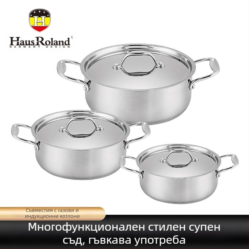 Комплект от 6 тенджери за супа от неръждаема стомана, домакински износ, кухненски прибори, комбинация от тенджери за супа, трансграничен газ, бинаурен съд за мляко