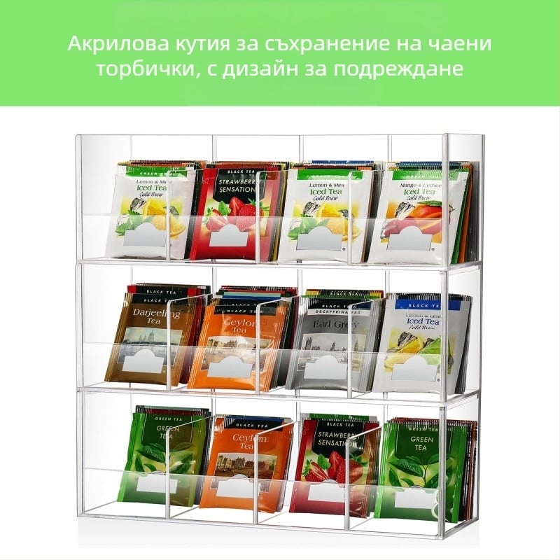 Трансгранична горещо продавана акрилна стойка за съхранение на чайни чанти, прозрачна подвижна капсула за подреждане, кафе, захарна чанта, стойка за съхранение на бар