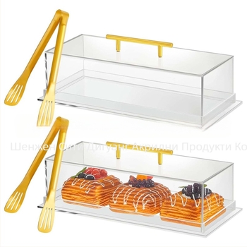 Акрилна кутия за хляб и торта, прозрачна правоъгълна сервираща тава с капак, парти плот, съхранение на храна
