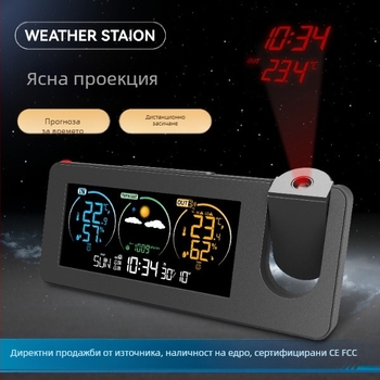 Нов трансграничен продукт: електронен проекционен часовник, вечен календар, метеорологична станция, прогноза за времето, температура, влажност, цветен екран, цифров будилник
