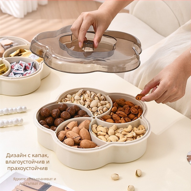 Changze Petals, пет квадратни чинии за сушени плодове за хол, домакинство, нова влагоустойчива и прахоустойчива чиния за плодове, семпла чиния за храна, масичка за кафе