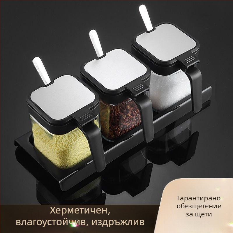 Кухненски буркан за подправки, стъклен буркан за сол, буркан за подправки, домакинска сол за подправки, кутия за подправки с мононатриев глутамат