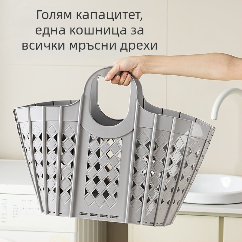 Сгъваема кошница за мръсни дрехи, домакинска пластмасова кошница за съхранение на мръсни дрехи с голям капацитет, куха кошница за мръсни дрехи, кошница за баня в японски стил