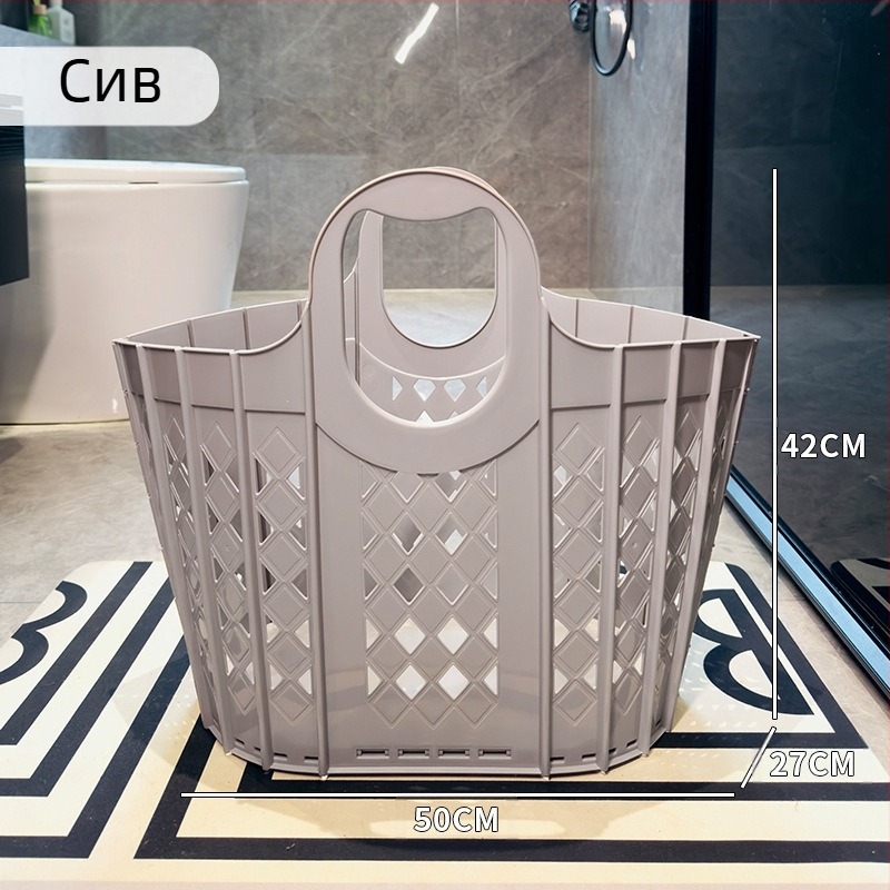 Сгъваема кошница за мръсни дрехи, домакинска пластмасова кошница за съхранение на мръсни дрехи с голям капацитет, куха кошница за мръсни дрехи, кошница за баня в японски стил