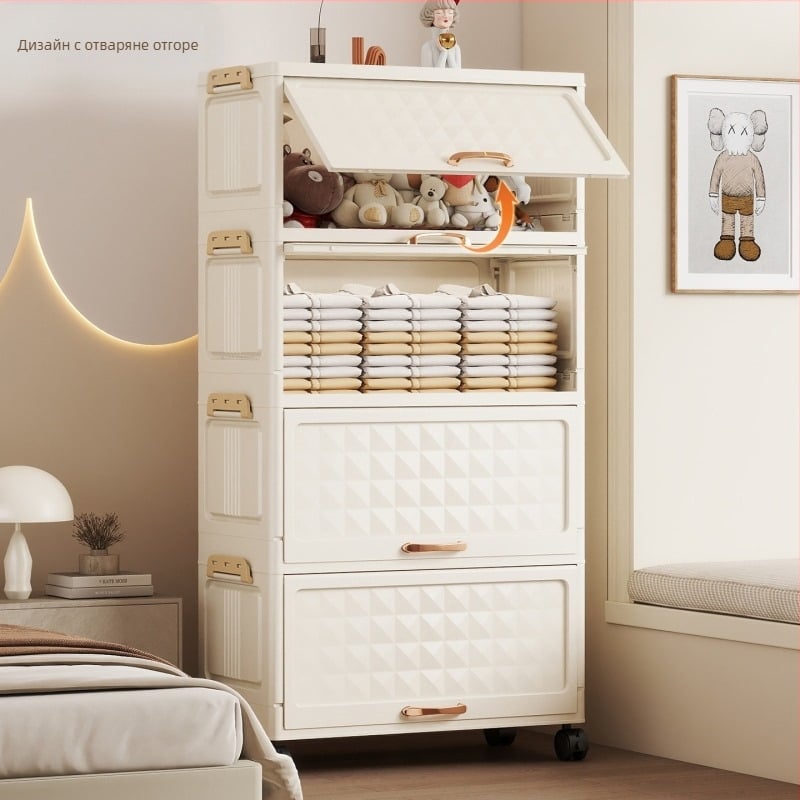 Стойка за съхранение на играчки за хол, закуски за пода, удебелен шкаф за съхранение в общежитието, проста рамка за съхранение с колелца, комбиниран шкаф за съхранение