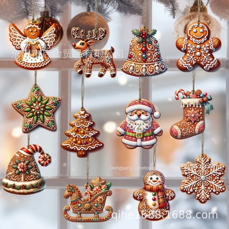 Дървен коледен висящ костюм с мотиви на джинджифил и Дядо Коледа, подходящ за украса за елха и празнични подаръци