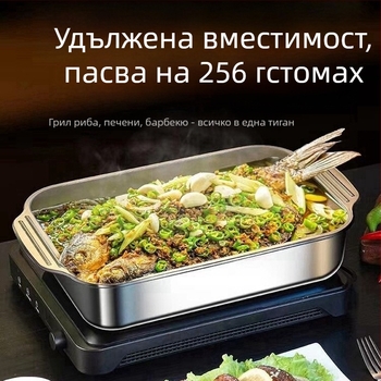 Трансгранична тава за риба на скара от неръждаема стомана с капак, тава за скара с дръжка, удебелена тава за раци, домакинска тава за морски дарове на склад на едро