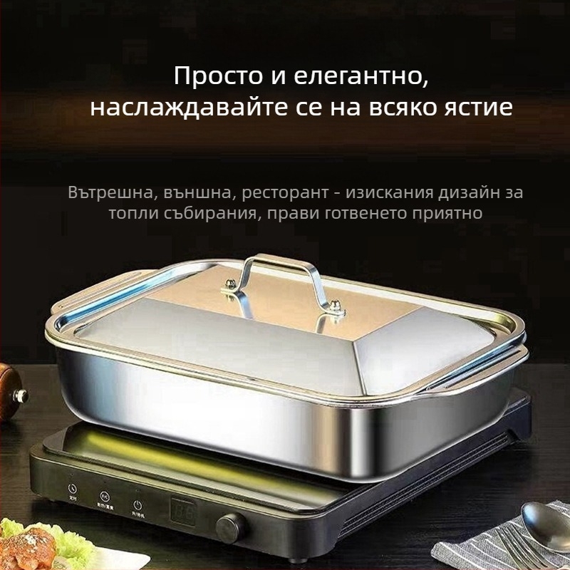 Трансгранична тава за риба на скара от неръждаема стомана с капак, тава за скара с дръжка, удебелена тава за раци, домакинска тава за морски дарове на склад на едро