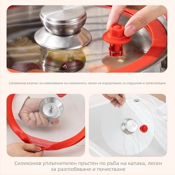 Удебелена микро тенджера под налягане от неръждаема стомана, домакинска тенджера за супа с голям капацитет, запечатан буркан, многофункционална тенджера за супа на пара за задушаване и готвене, подарък на едро