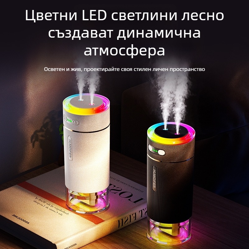 Нов овлажнител за въздух, вътрешен, за спалня, за кола, малък хидратиращ спрей, двоен спрей, обикновен USB, безшумна атмосфера, светлина