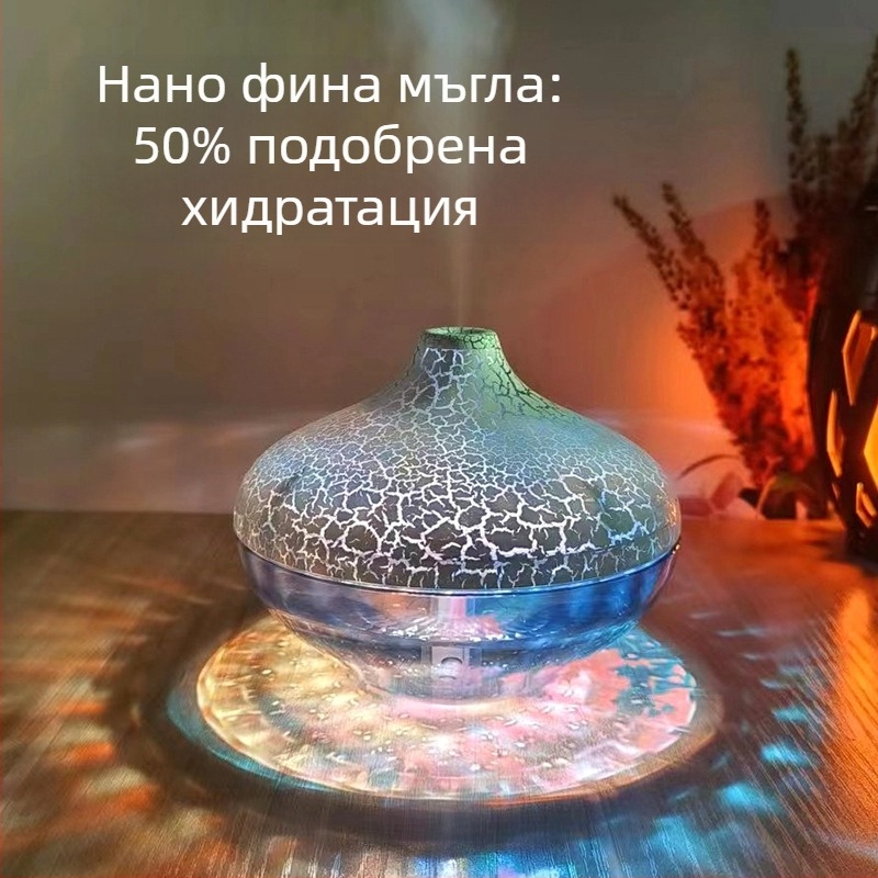 Нов настолен кристален овлажнител с пукнатина, цветна атмосфера, светлинна шатра, домашен безшумен спрей, трансграничен горещ модел