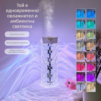 Трансграничен кристален овлажнител RGB, променящ цвета си, цветен овлажнител за домашен настолен пречиствател на въздух с голям капацитет на едро