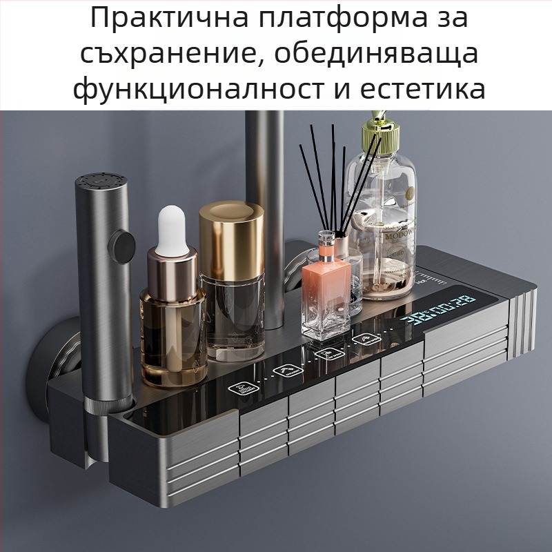 Нов комплект душ за баня с душ тип „тропически дъжд“ с многофункционален бутон за пръскане, превключвател и околна светлина, пълен комплект с цифров дисплей за душ