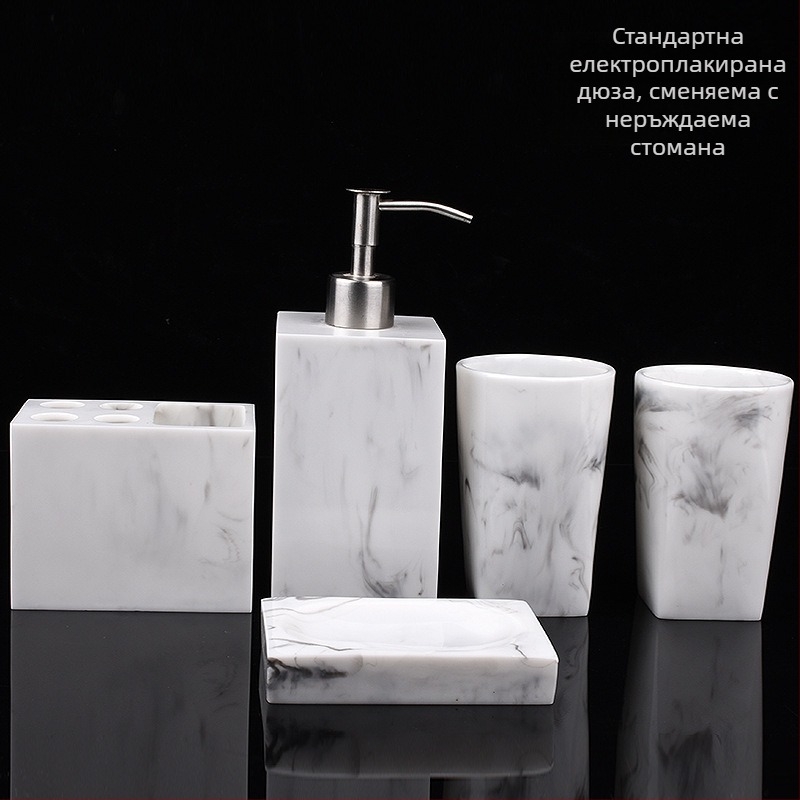 Nordic Hotel Дезинфектант за ръце Бутилка Мраморен Модел Комплект за баня от пет части Комплект за тоалетна чиния Орнаменти от смола