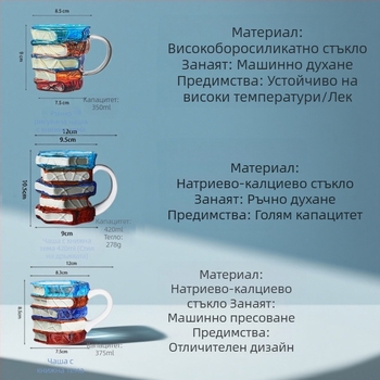 Трансгранична нова горещо продавана домакинска новост чаша за кафе от високо боросиликатно стъкло, ръчно рисувана подредена чаша за книги