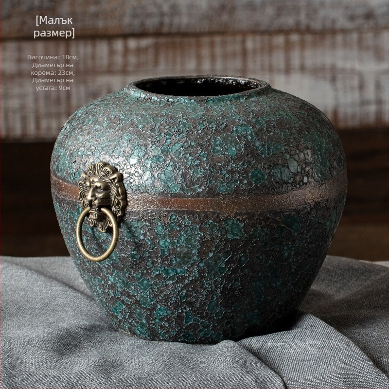 Jingdezhen Нов китайски стил Ретро Стар Дзен Вход Обзавеждане за хол със сухи цветя и керамична ваза, отгледана с вода