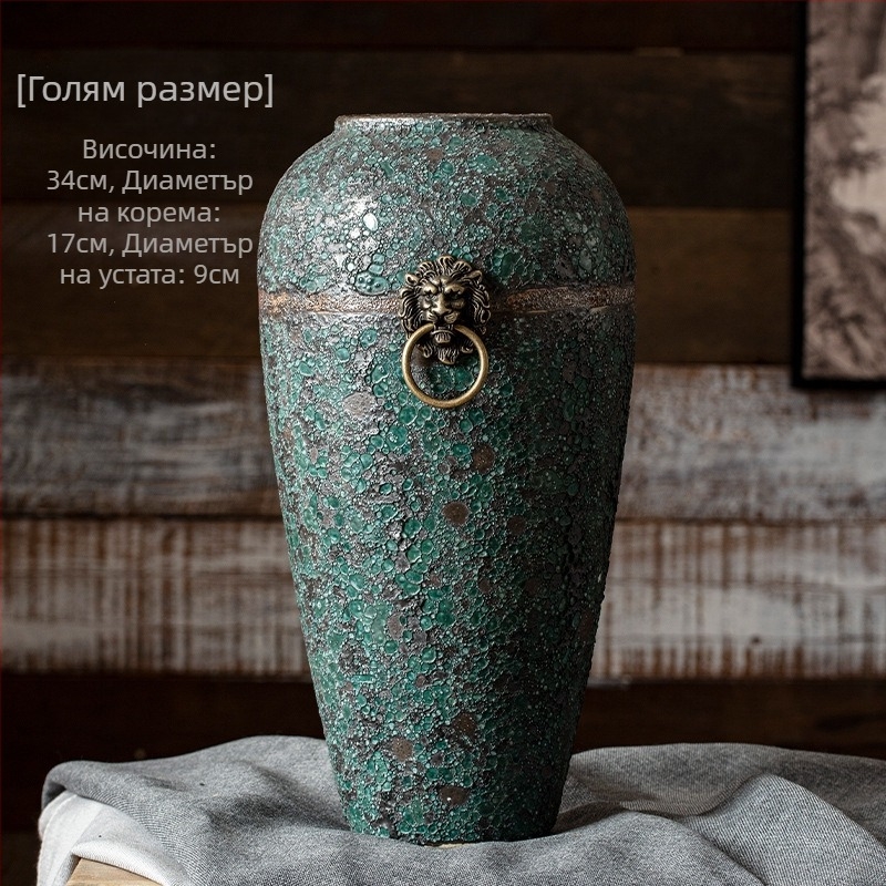 Jingdezhen Нов китайски стил Ретро Стар Дзен Вход Обзавеждане за хол със сухи цветя и керамична ваза, отгледана с вода