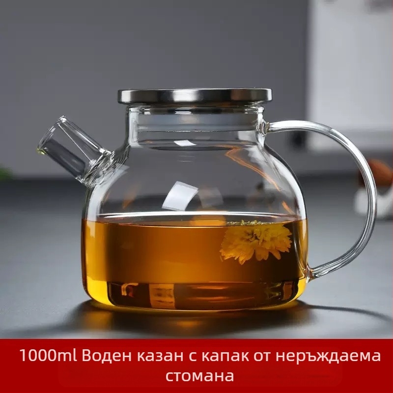 Фабричен точков висококачествен боросиликатен стъклен чайник с голям капацитет от бамбук с капак, студен чайник, домакински нагреваем чайник за цветен чайник, пресен сок, вратовръзка