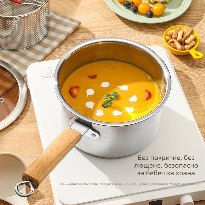 Тенджера за пържене от неръждаема стомана, домакинска малка тенджера за пържене с цедка, газова тенджера за пържене, задълбочаваща се, икономична на гориво, пържене от неръждаема стомана 304