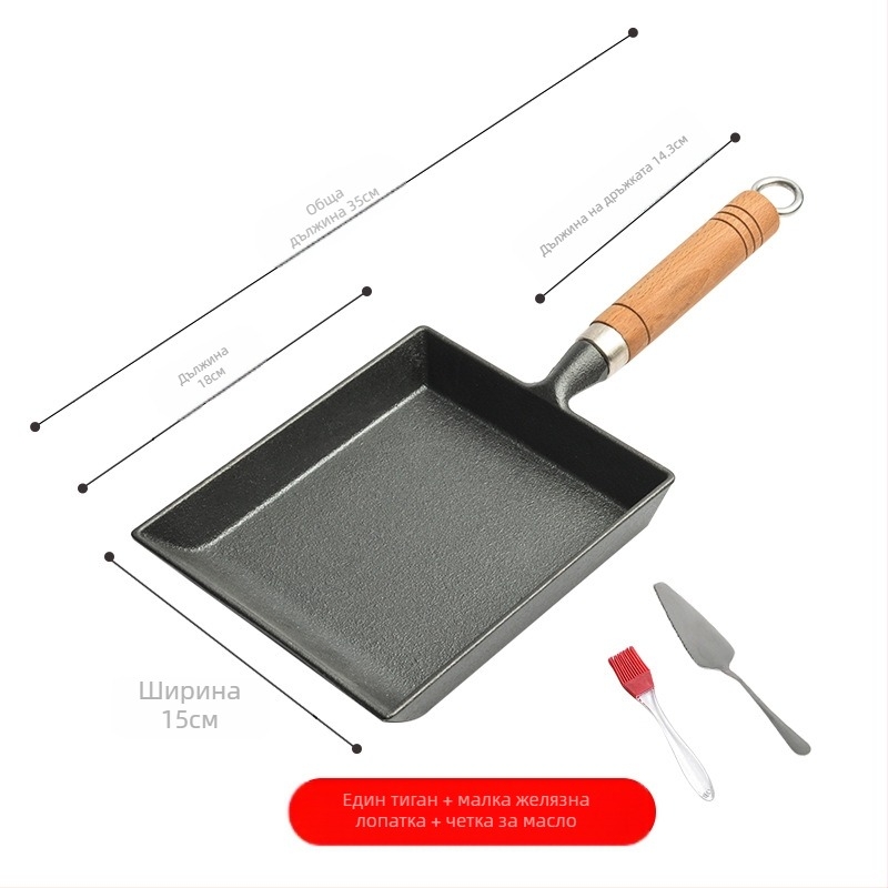 Японски тамагояки, дебел тиган за печени яйца, квадратен тиган за омлет, незалепващ тиган без покритие, чугунен тиган