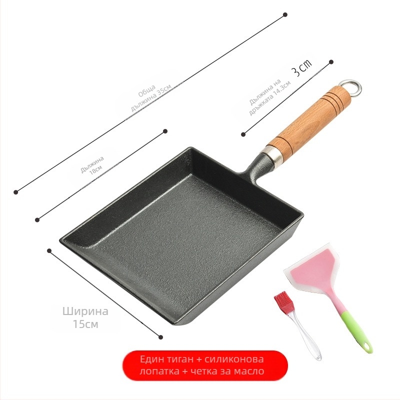 Японски тамагояки, дебел тиган за печени яйца, квадратен тиган за омлет, незалепващ тиган без покритие, чугунен тиган