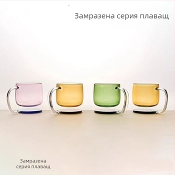 Креативна окачена стъклена чаша, чаша за кафе от високо боросиликатно стъкло, висококачествена окачена чаша за пиене в контрастен цвят, чаша за мляко за домакинство