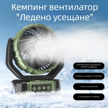 Нов външен стил за къмпинг, голяма функция, супер издръжливост, интелигентен разклащащ се вентилатор, преносим USB зареждане, производител на едро