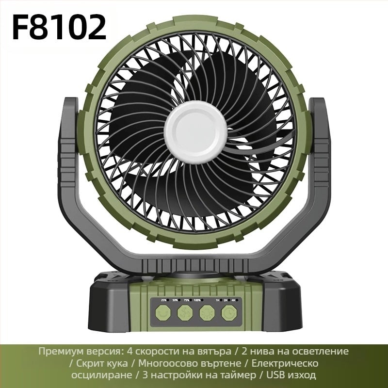 Нов външен стил за къмпинг, голяма функция, супер издръжливост, интелигентен разклащащ се вентилатор, преносим USB зареждане, производител на едро