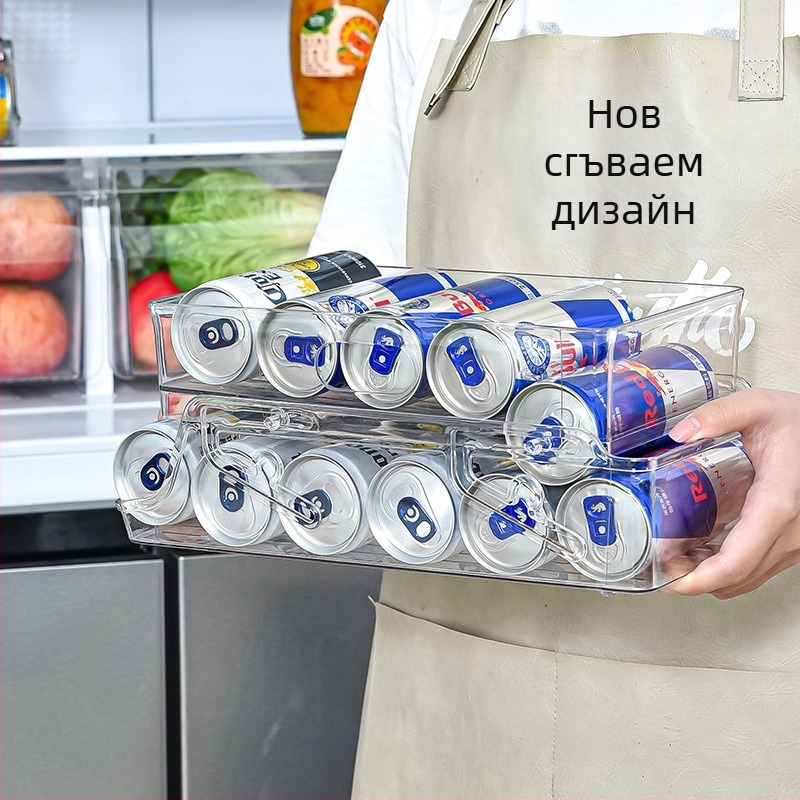 Лятна кутия за съхранение на напитки в хладилник, двуслойна пластмасова прозрачна сгъваема кутия за бира и кола, чекмедже тип съхранение