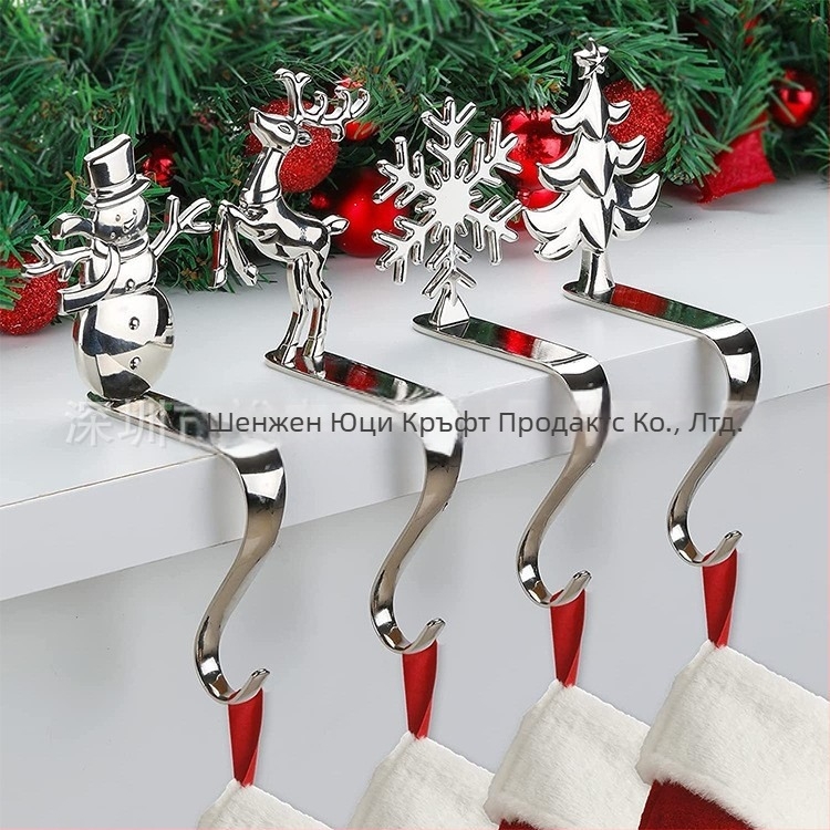 Коледна кука за коледен чорап от цинкова сплав, висяща елха, снежинка, метална кука за камина, декорация