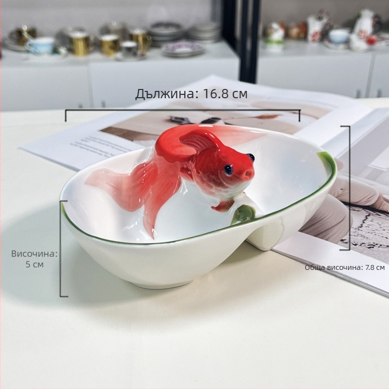 Нова стилна керамична чиния за кнедли, домакинска с оцетна чиния, подглазурна, цветна златна рибка, прибори за хранене, задушена рибна чиния, чиния за картофени ленти, чиния за кнедли за суши