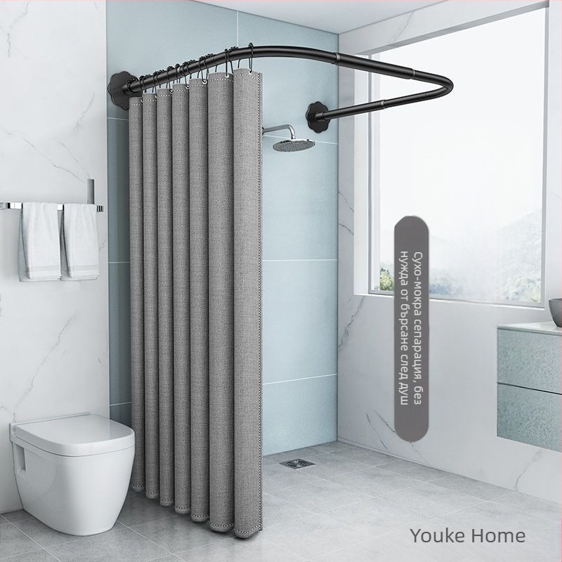 Костюм за завеса за душ, извита U-образна завеса за душ, водоустойчива завеса за баня, имитация на лен, удебелена завеса