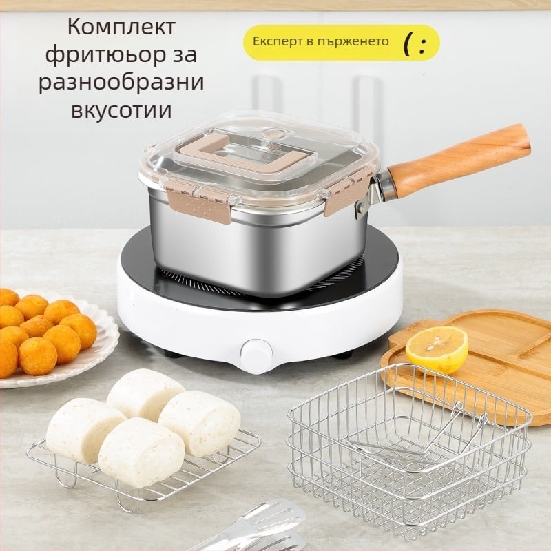 - Японски квадратен фритюрник от неръждаема стомана за трансгранично ползване, домакински съд за мляко, съд за юфка, преносим фритюрник за темпура на открито